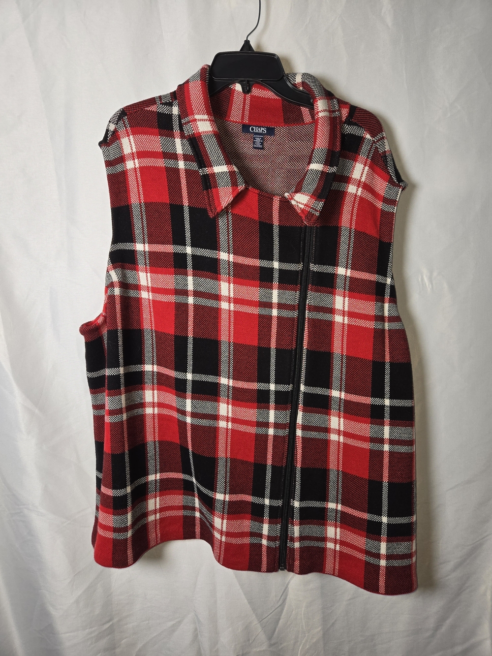 Chaps By Ralph LaurenRed Black White Plaid Zip-Front Women's Vest - Picture 2 of 8